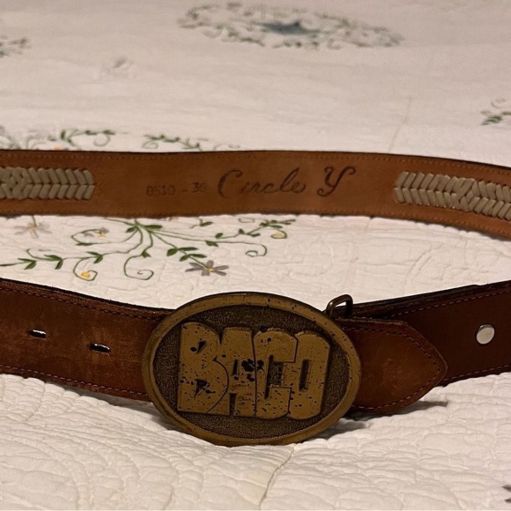 Circle Y western leather belt with large buckle